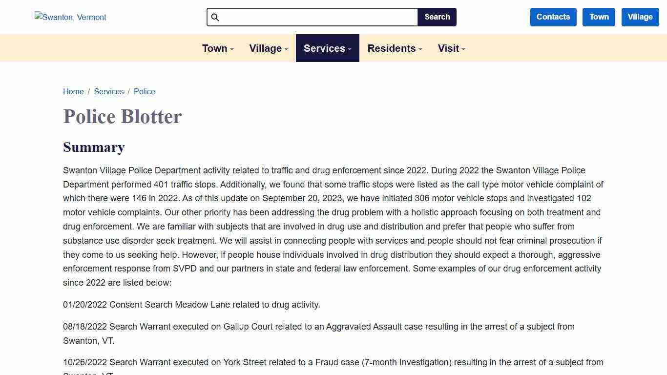 Police Blotter - Swanton, Vermont